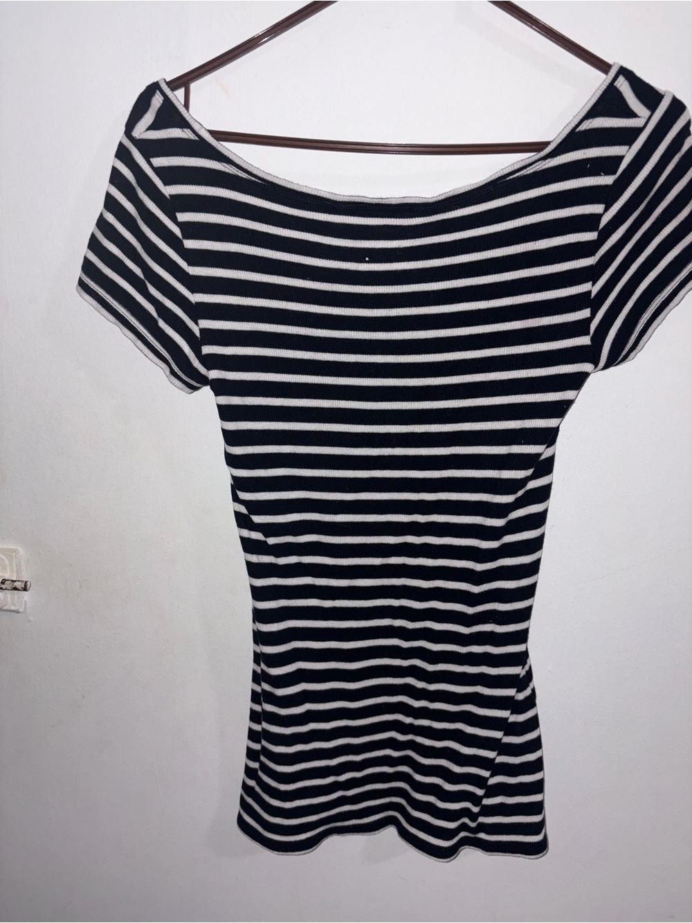 BCBGMaxAzria Navy and White Striped Boatneck Tee